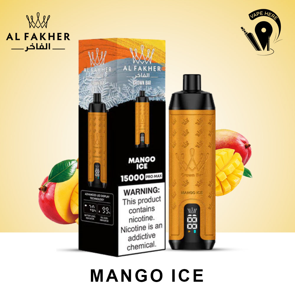 Al Fakher Shisha Crown Bar 15000 PRO MAX PUFFS DISPOSABLE VAPE Mango Ice UAE Umm Al Quwain