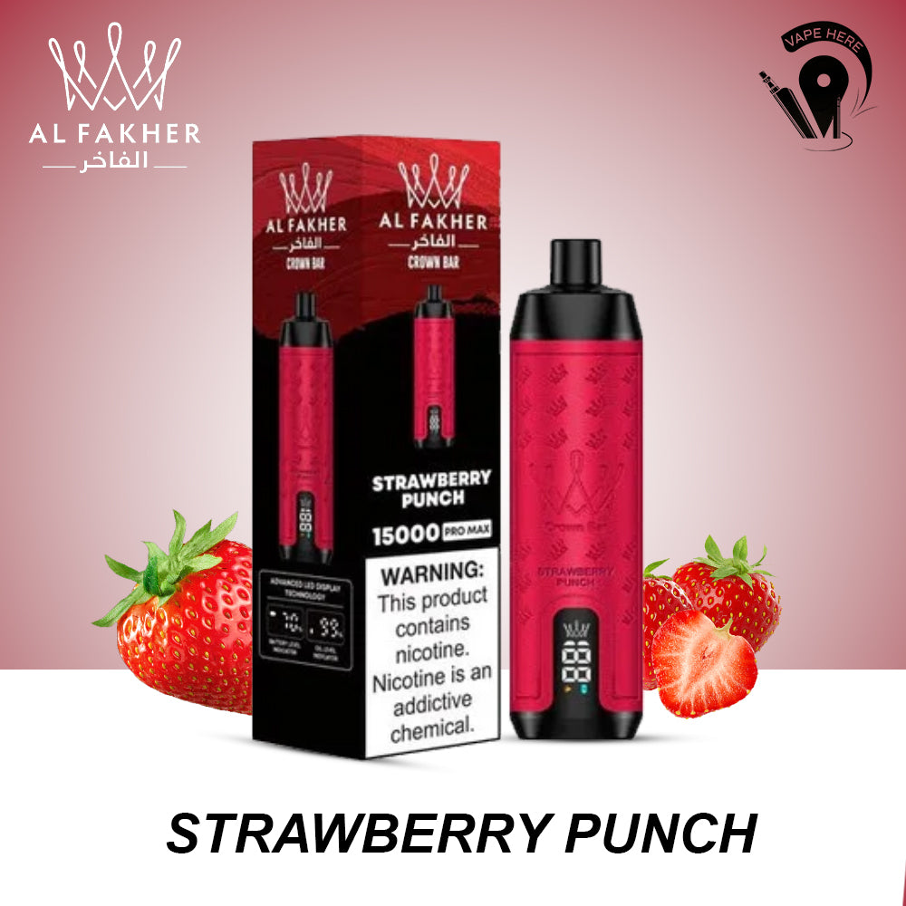 Al Fakher Shisha Crown Bar 15000 PRO MAX PUFFS DISPOSABLE VAPE Strawberry Punch UAE Al Ain