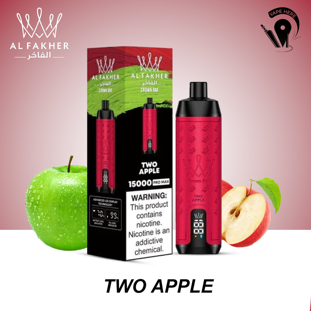 Al Fakher Shisha Crown Bar 15000 PRO MAX PUFFS DISPOSABLE VAPE Two Apple UAE Al Ain