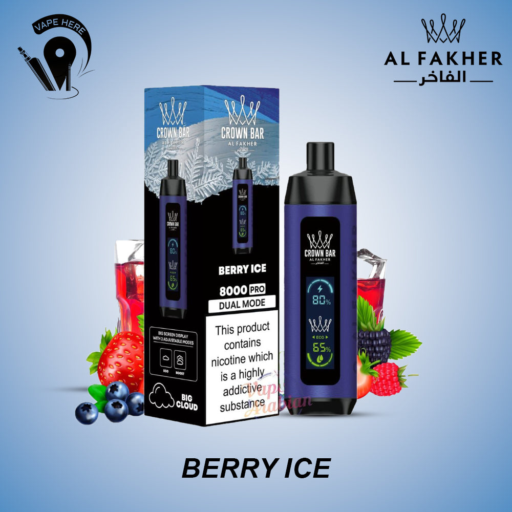 Al Fakher Shisha Crown Bar 8000 & 8000 PRO Berry Ice UAE Abu Dhabi