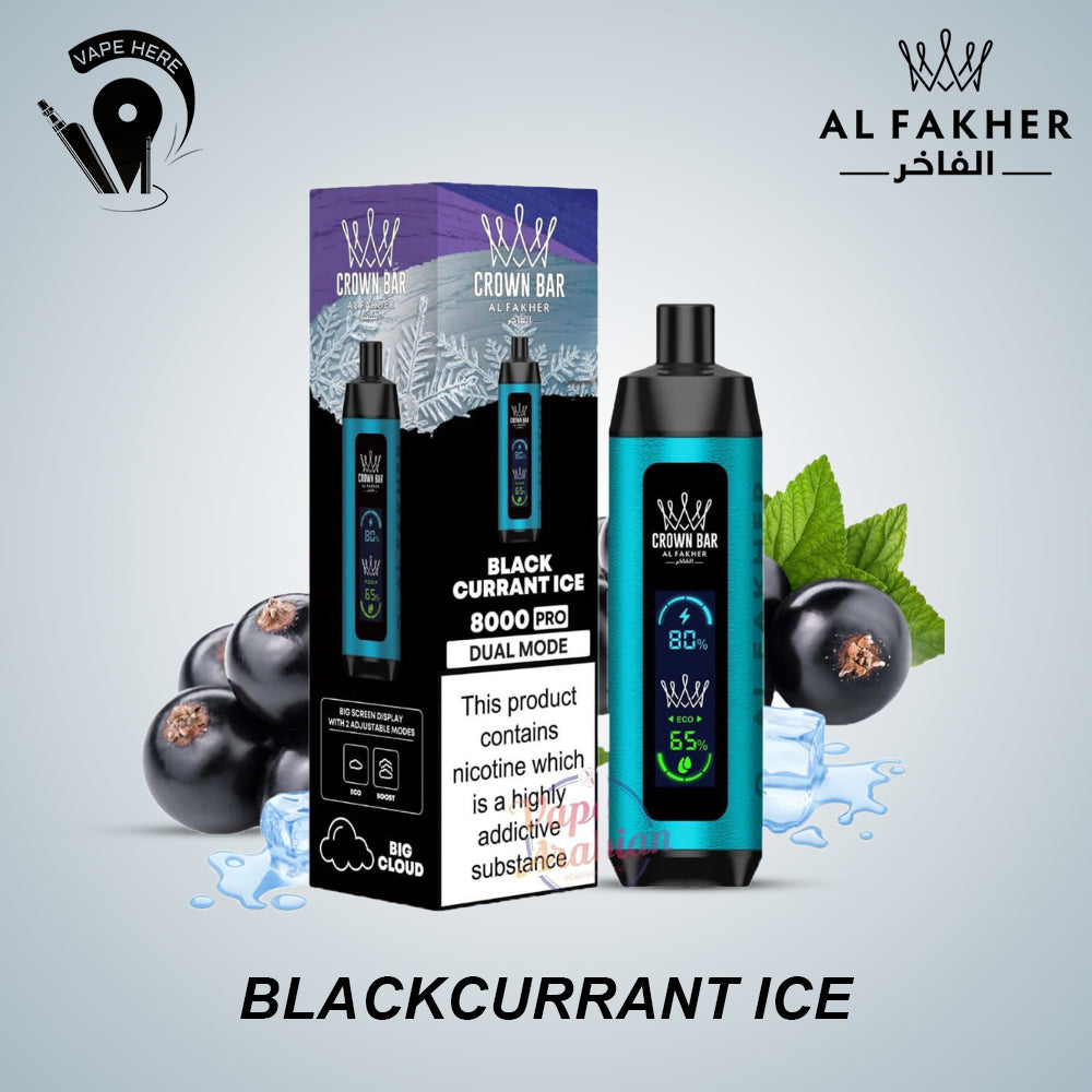 Al Fakher Shisha Crown Bar 8000 & 8000 PRO Blackcurrant Ice UAE Dubai