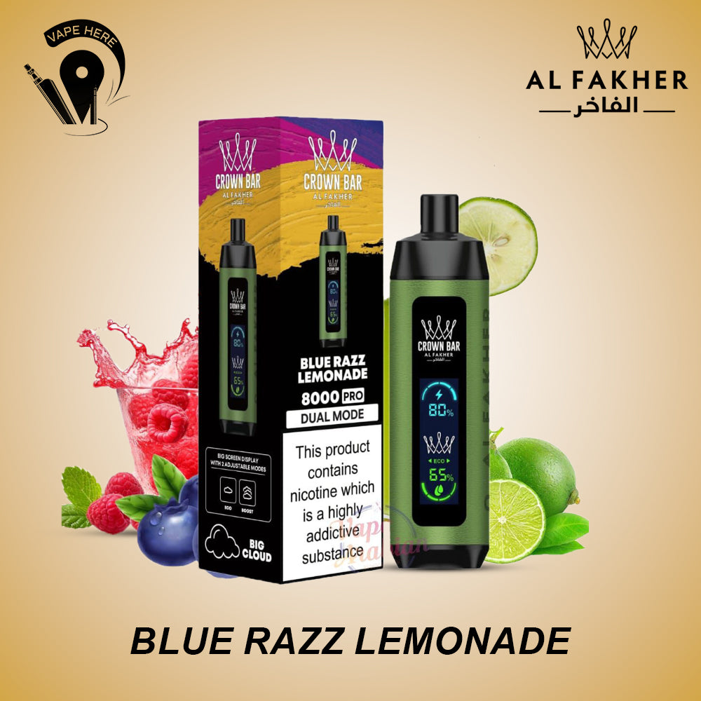 Al Fakher Shisha Crown Bar 8000 & 8000 PRO Blue Razz Lemonade UAE Ajman