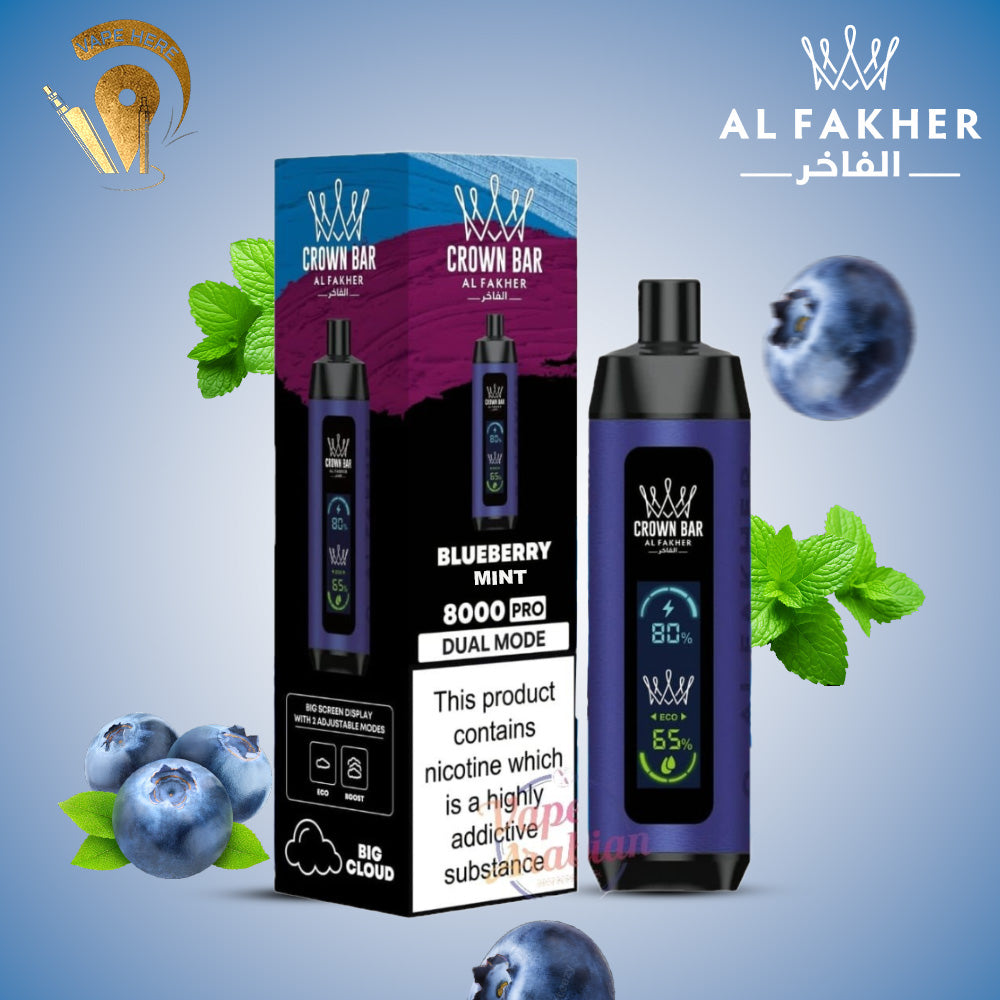 Al Fakher Shisha Crown Bar 8000 & 8000 PRO Blueberry Mint Blueberry Mint UAE Abu Dhabi