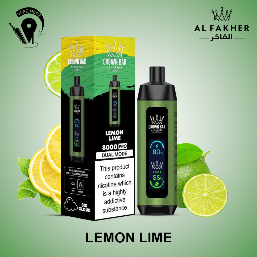Al Fakher Shisha Crown Bar 8000 & 8000 PRO Lemon Lime UAE Dubai