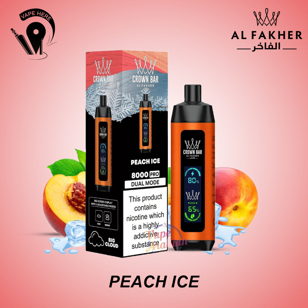 Al Fakher Shisha Crown Bar 8000 & 8000 PRO Peach Ice UAE Ras Al Khaimah