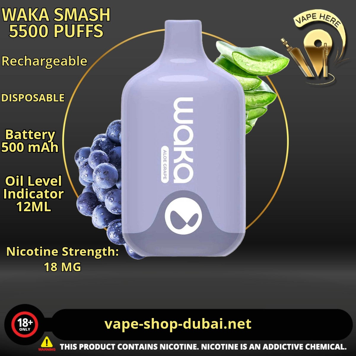 WAKA SMASH 5500 PUFFS 18MG DISPOSABLE VAPE - Vape Here Store