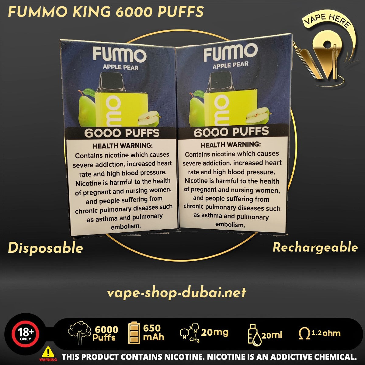 FUMMO KING 6000 PUFFS 20 MG Grape Apple Pear DISPOSABLE VAPE UAE Ajman