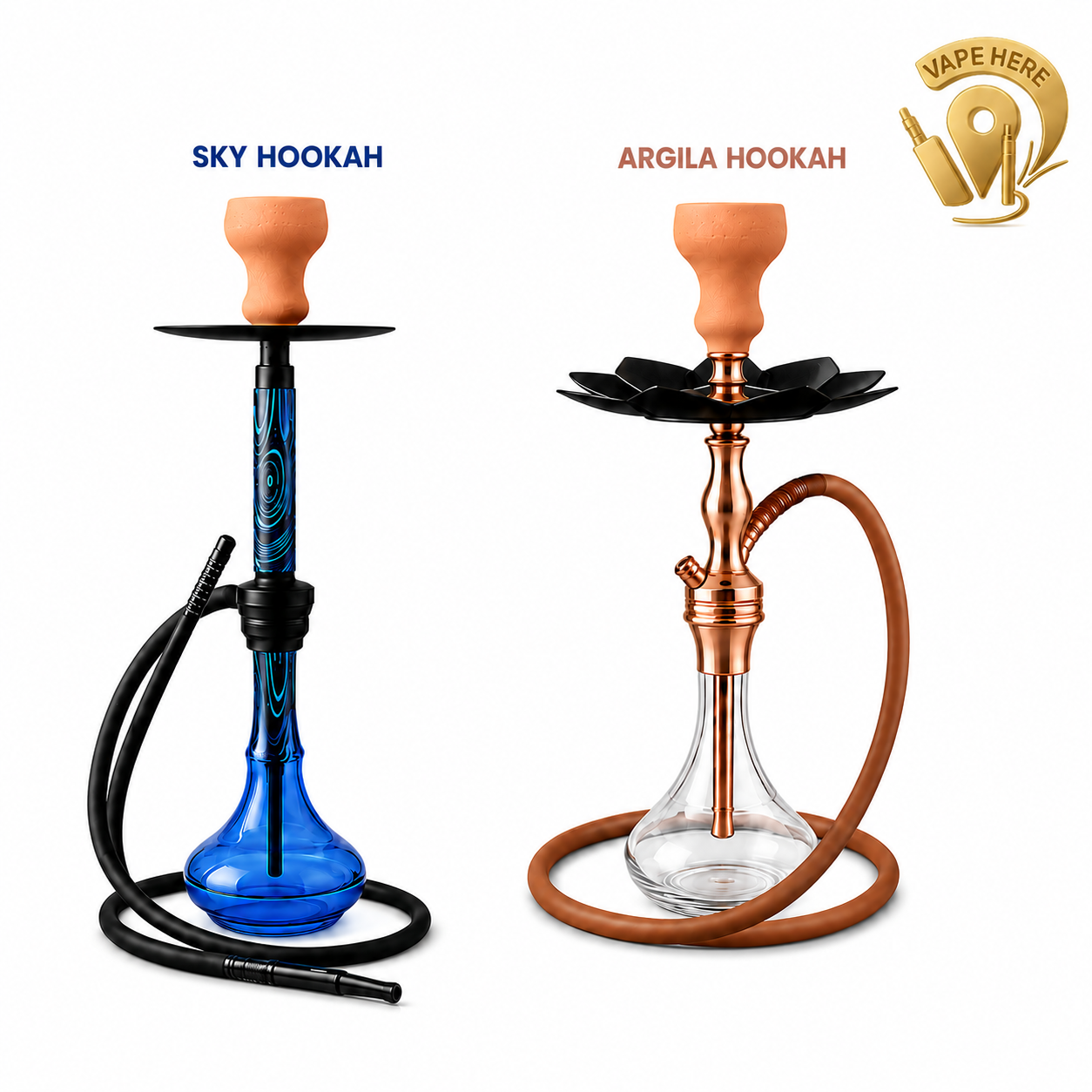Argila Rose Gold 40cm & Sky Hookah Blue 50cm – Premium Traditional Shisha Hookah Set UAE Sharjah, UAE