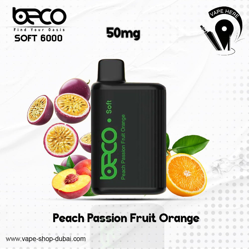 BECO SOFT 6000 Puffs Disposable Vape (Non-Rechargeable)- 20 & 50mg Peach Passion Fruit Orange UAE Dubai 