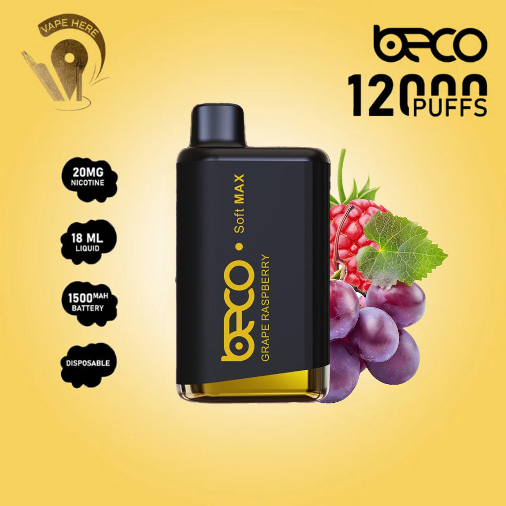 BECO SOFT MAX 12000 PUFFS DISPOSABLE VAPE 20mg Grape Raspberry UAE Abu Dhabi