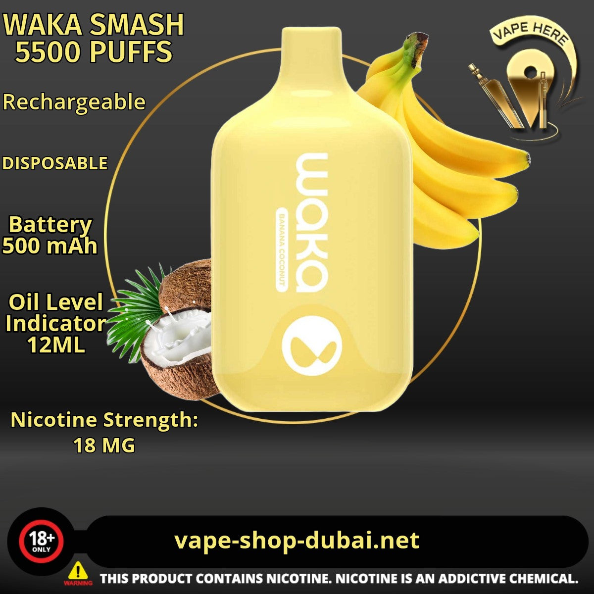 WAKA SMASH 5500 PUFFS 18MG DISPOSABLE VAPE - Vape Here Store