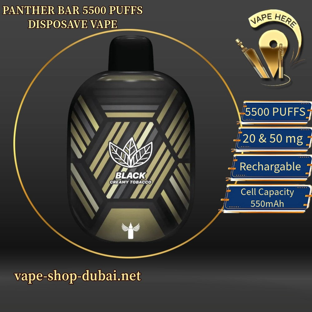 PANTHER BAR 5500 PUFFS Black Creamy Tobacco DISPOSAVE VAPE BY DR. VAPE UAE Dubai