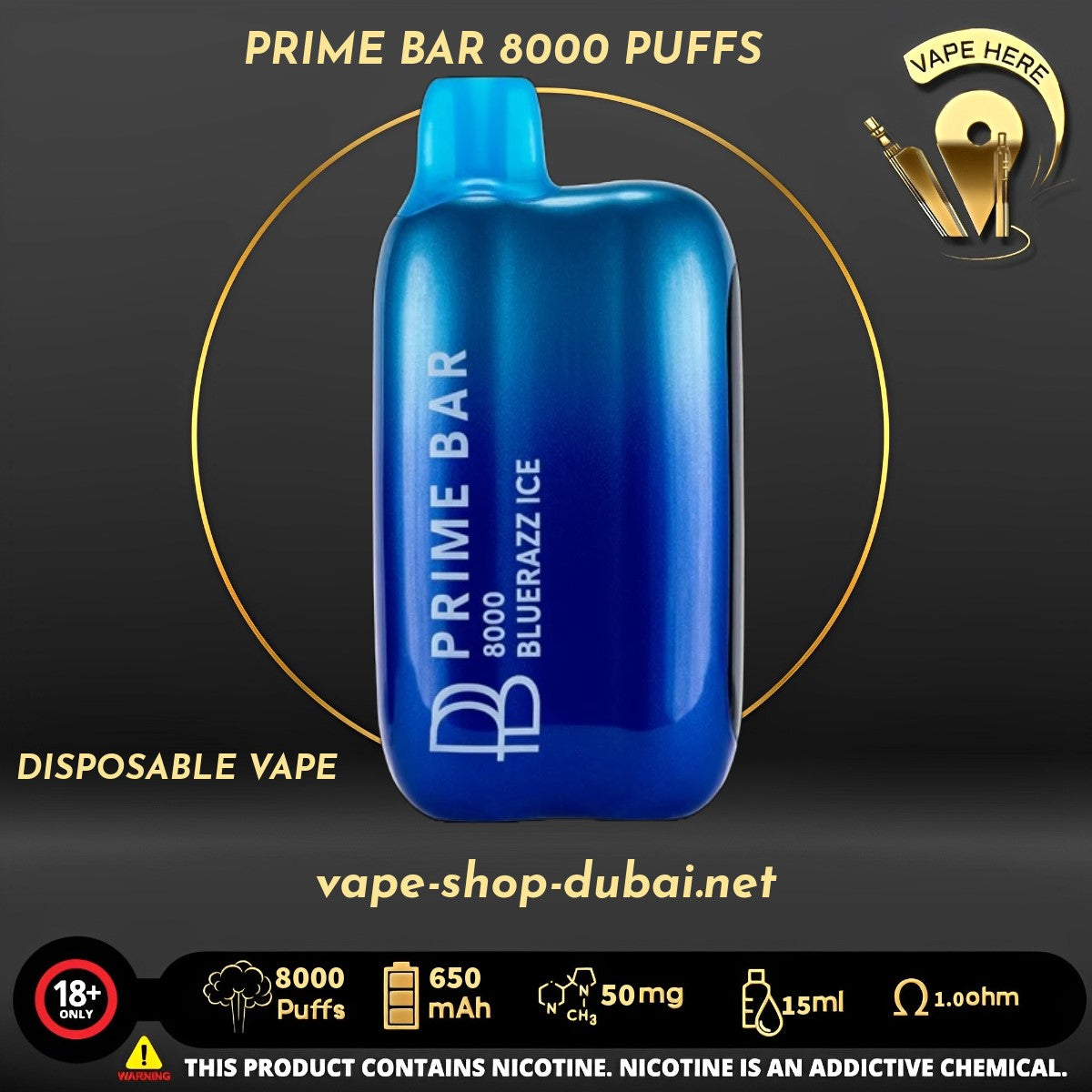 PRIME BAR 8000 PUFFS Blue Razz Ice 50MG DISPOSABLE VAPE UAE Sharjah