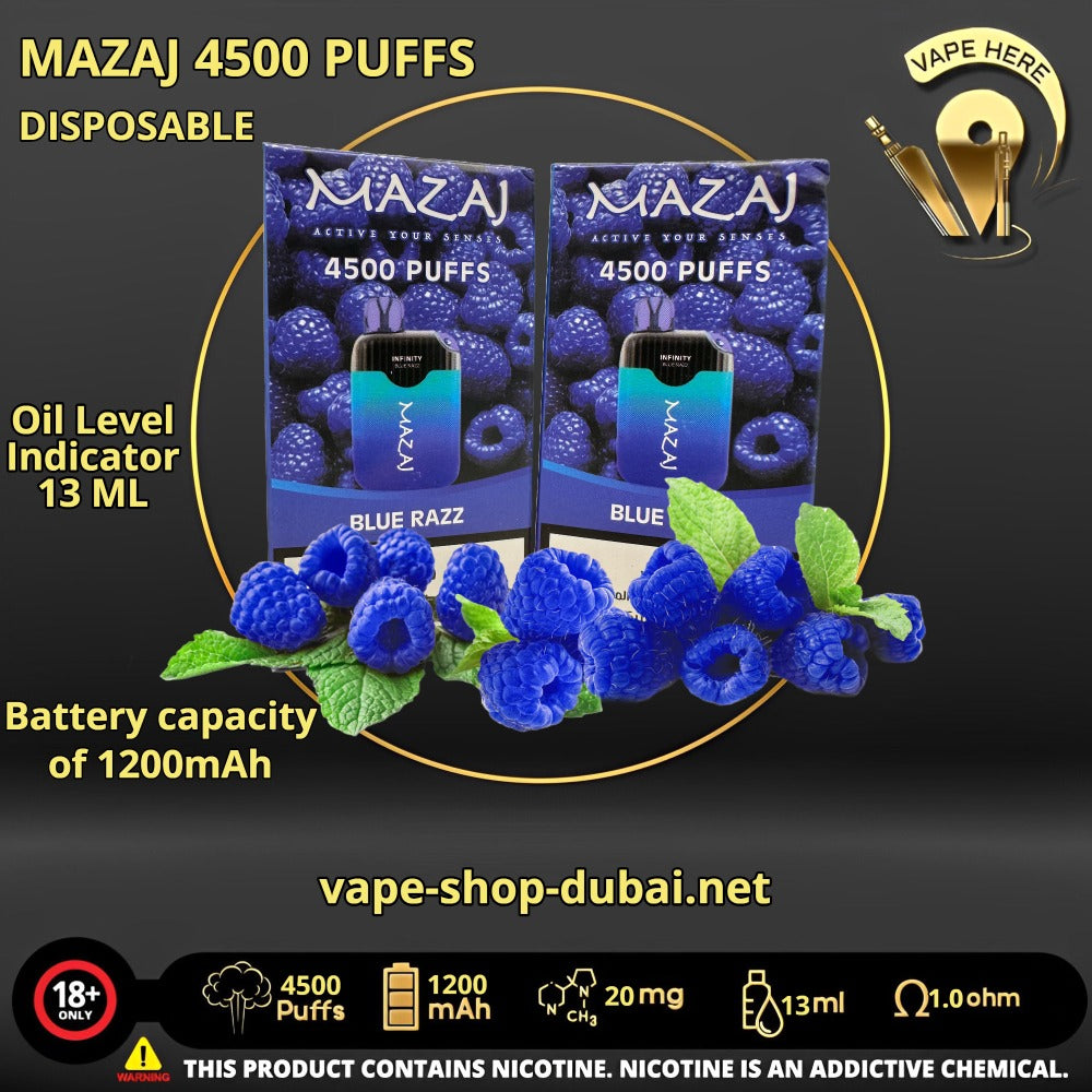 MAZAJ 4500 PUFFS Blue Razz DISPOSABLE VAPE UAE Abu Dhabi