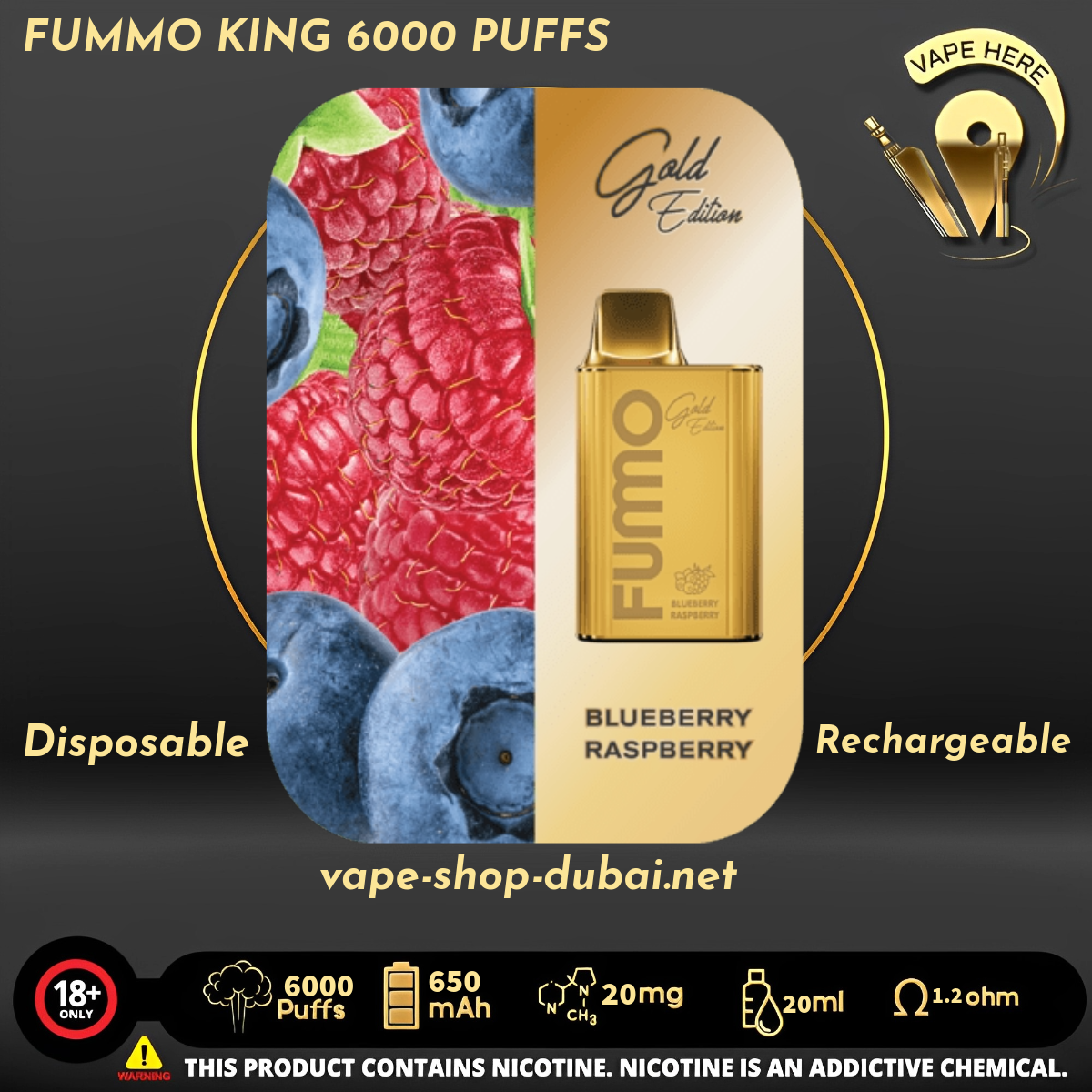 FUMMO KING 6000 PUFFS 20 MG DISPOSABLE VAPE - Vape Here Store