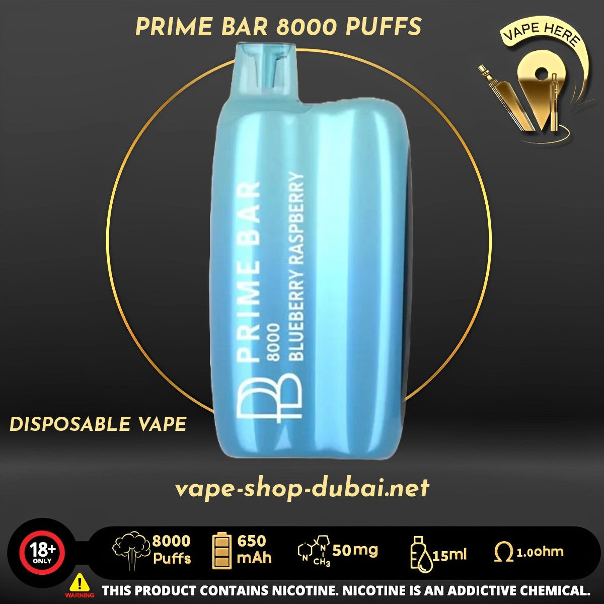 PRIME BAR 8000 PUFFS Blueberry Raspberry 50MG DISPOSABLE VAPE UAE Dubai