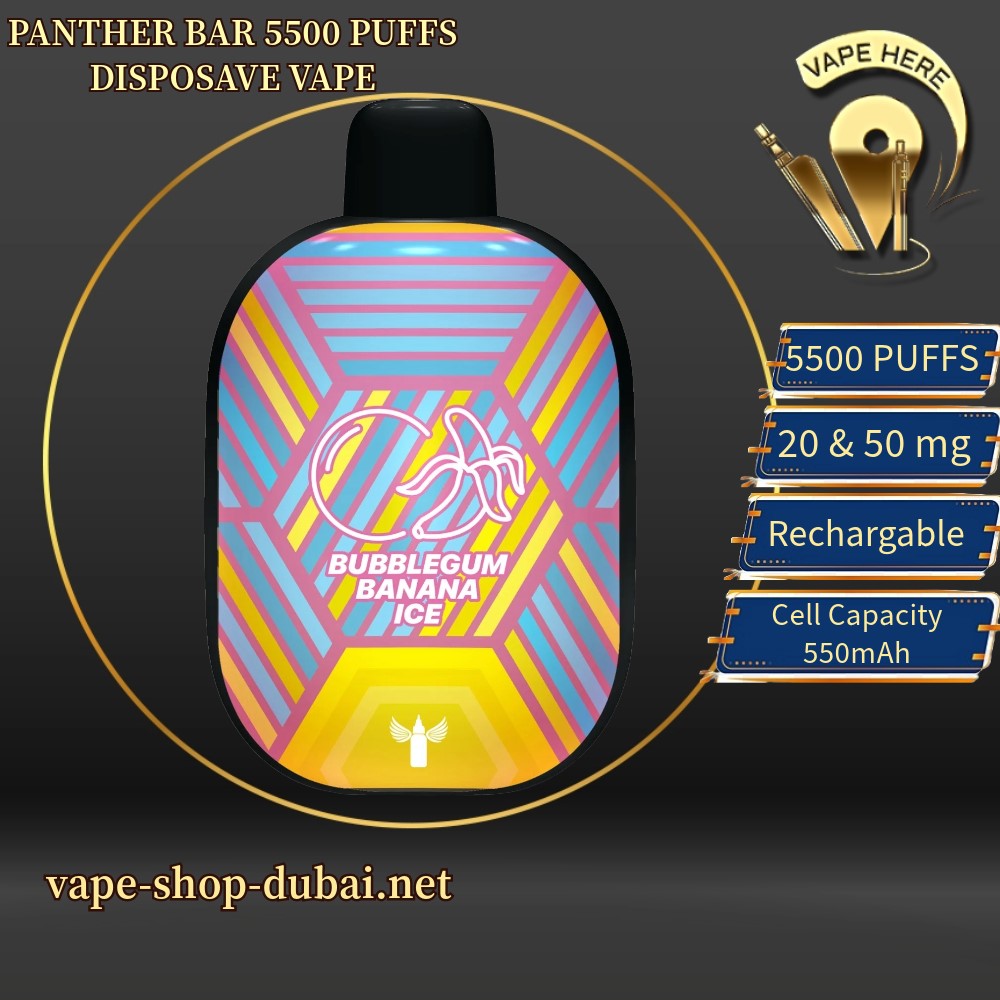 PANTHER BAR 5500 PUFFS Bubblegum Banana Ice DISPOSAVE VAPE BY DR. VAPE UAE Dubai