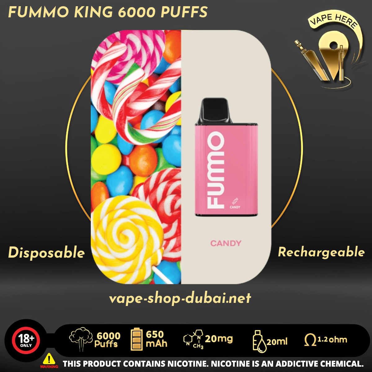 FUMMO KING 6000 PUFFS 20 MG DISPOSABLE VAPE - Vape Here Store