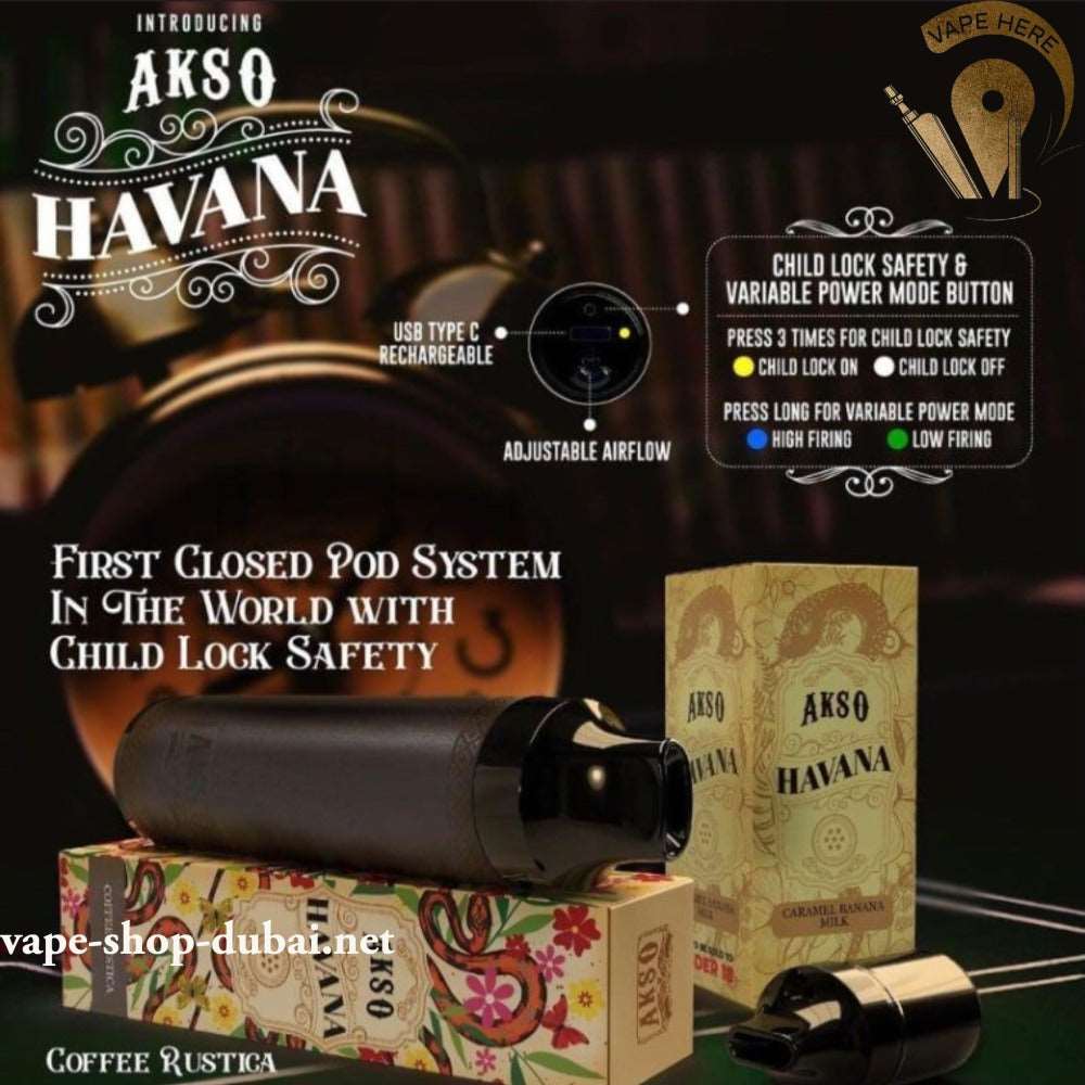 AKSO HAVANA DISPOSABLE VAPE 5000 PUFFS (Closed Pod System) - Vape Here Store