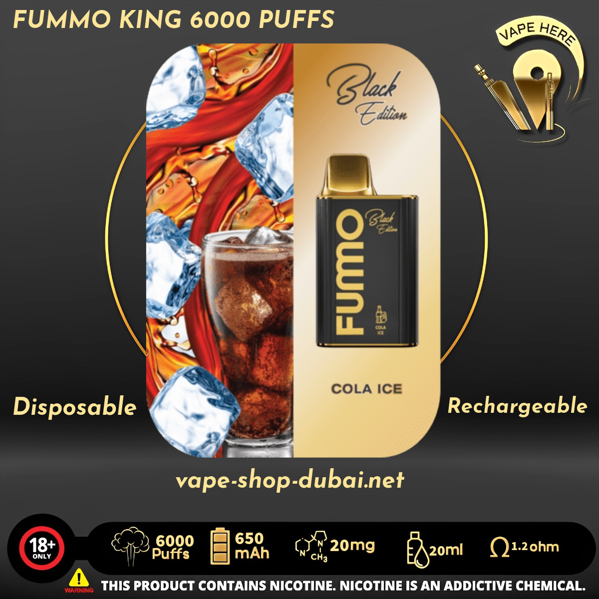 FUMMO KING 6000 PUFFS 20 MG Cola Ice DISPOSABLE VAPE UAE Ajman