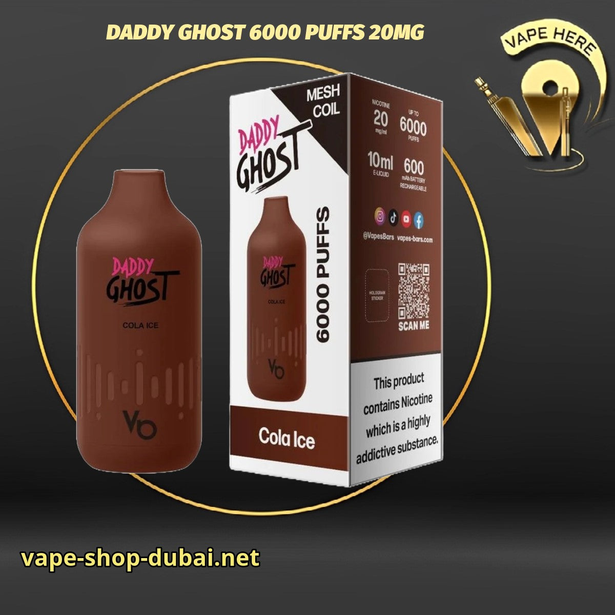 DADDY GHOST 6000 PUFFS 20MG DISPOSABLE VAPE BY VAPES BARS - Vape Here Store