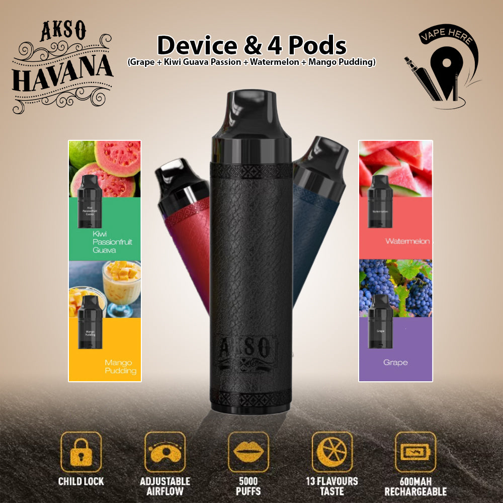 AKSO Havana 5000 Puffs Vape with 4 Flavor Pods (Mixed Flavors) UAE Umm Al Quwain