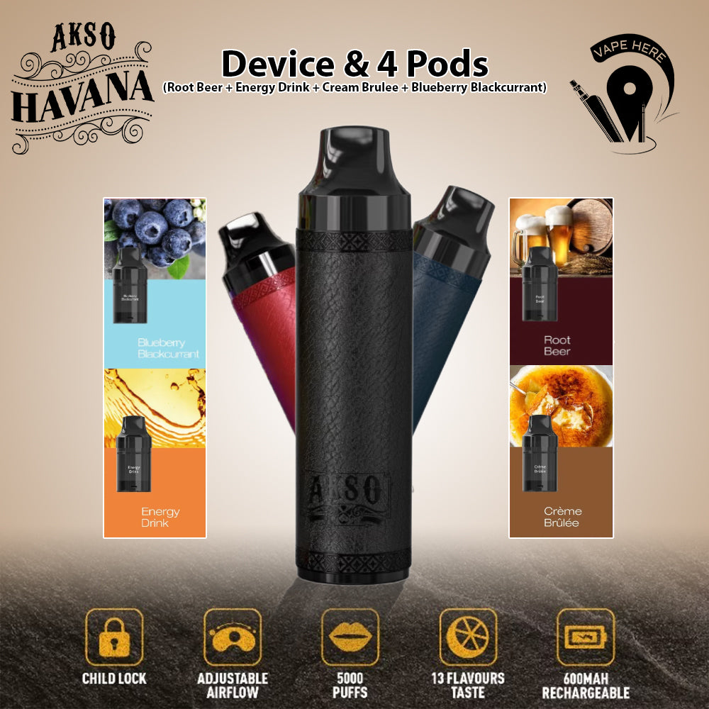 AKSO Havana 5000 Puffs Vape with 4 Flavor Pods (Mixed Flavors) UAE Ajman
