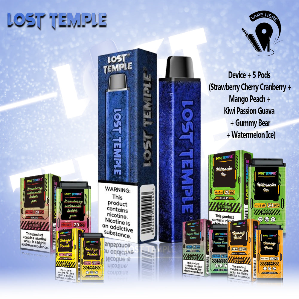 Device + 5 Pods (Strawberry Cherry Cranberry + Mango Peach + Kiwi Passion Guava + Gummy Bear + Watermelon Ice) UAE Abu Dhabi