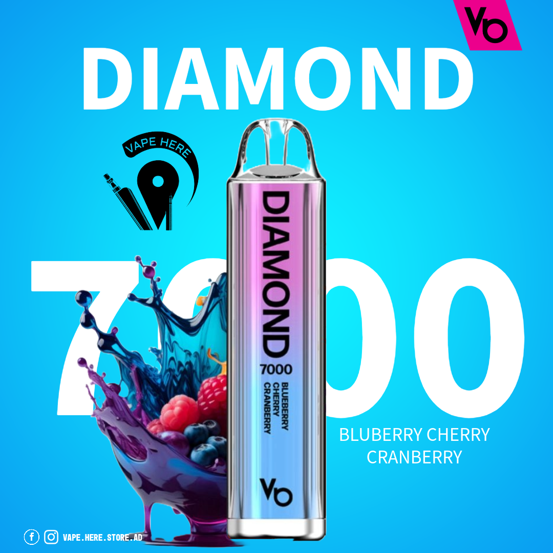 Diamond 7000 Puffs Disposable Vape 20mg by Vapes Bars Blueberry Cherry Cranberry UAE Abu Dhabi