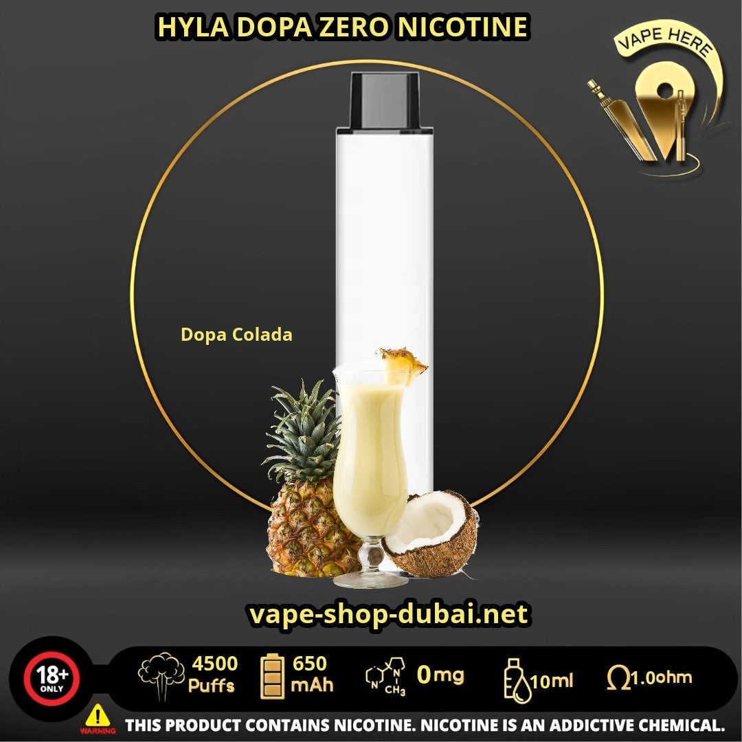 HYLA DOPA ZERO 4500 PUFFS Dopa Colada DISPOSABLE VAPE (Zero mg Nicotine) UAE Sharjah