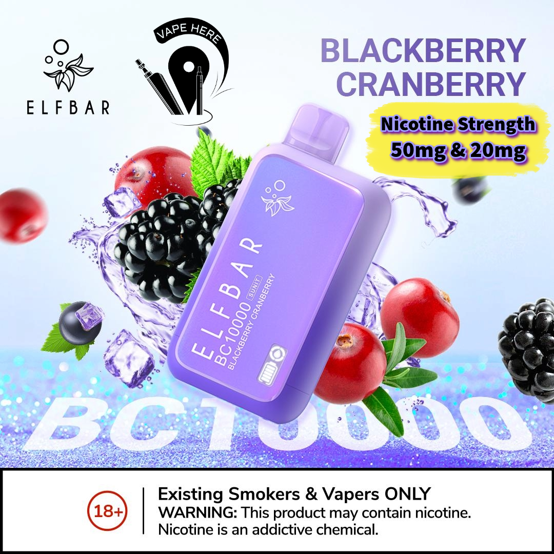 ELF BAR BC10000 PUFFS DISPOSABLE VAPE Blackberry Cranberry 50mg & 20mg UAE Ajman