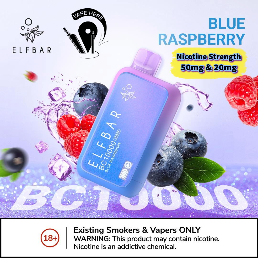 ELF BAR BC10000 PUFFS DISPOSABLE VAPE Blue Raspberry 50mg & 20mg UAE Dubai