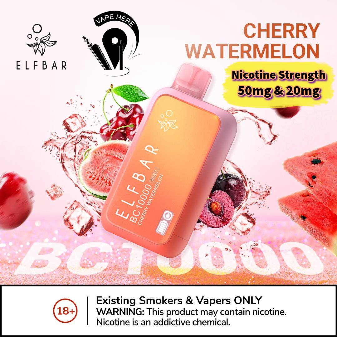 ELF BAR BC10000 PUFFS DISPOSABLE VAPE Cherry Watermelon 50mg & 20mg UAE Ajman