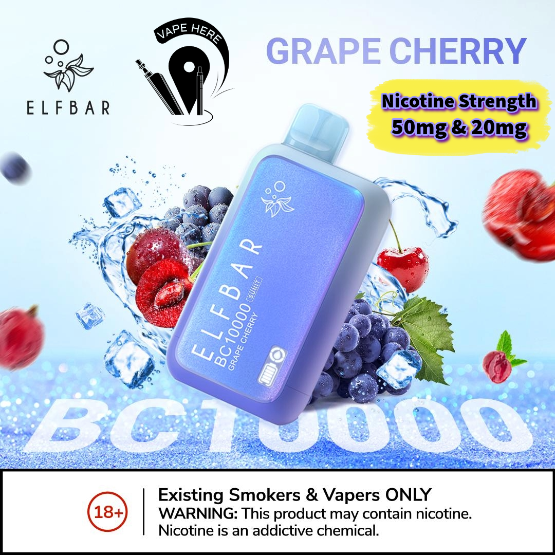 ELF BAR BC10000 PUFFS DISPOSABLE VAPE Grape Cherry 50mg & 20mg UAE Fujairah