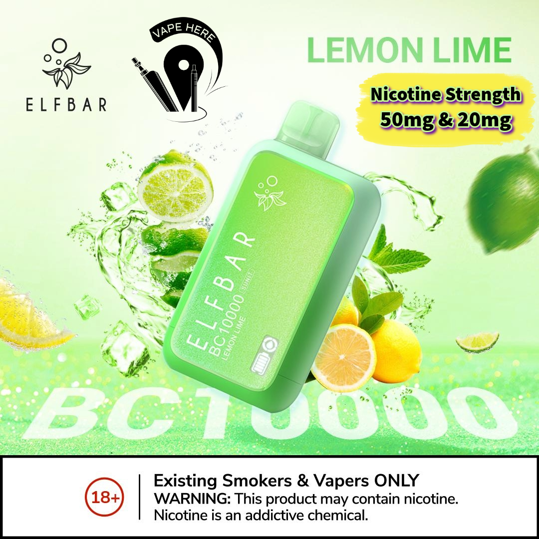 ELF BAR BC10000 PUFFS DISPOSABLE VAPE Lemon Mint 50mg & 20mg UAE Fujairah