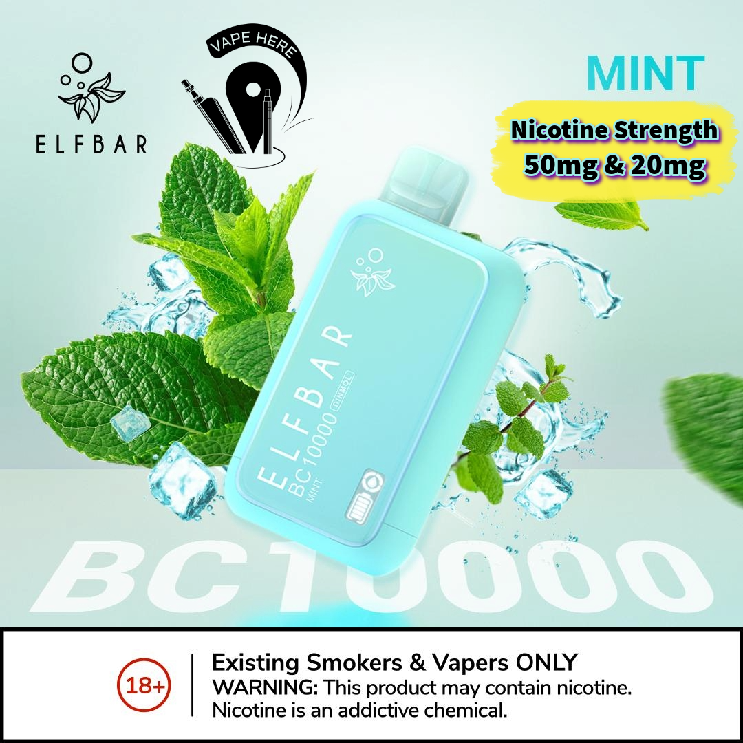 ELF BAR BC10000 PUFFS DISPOSABLE VAPE Mint 50mg & 20mg UAE Sharjah