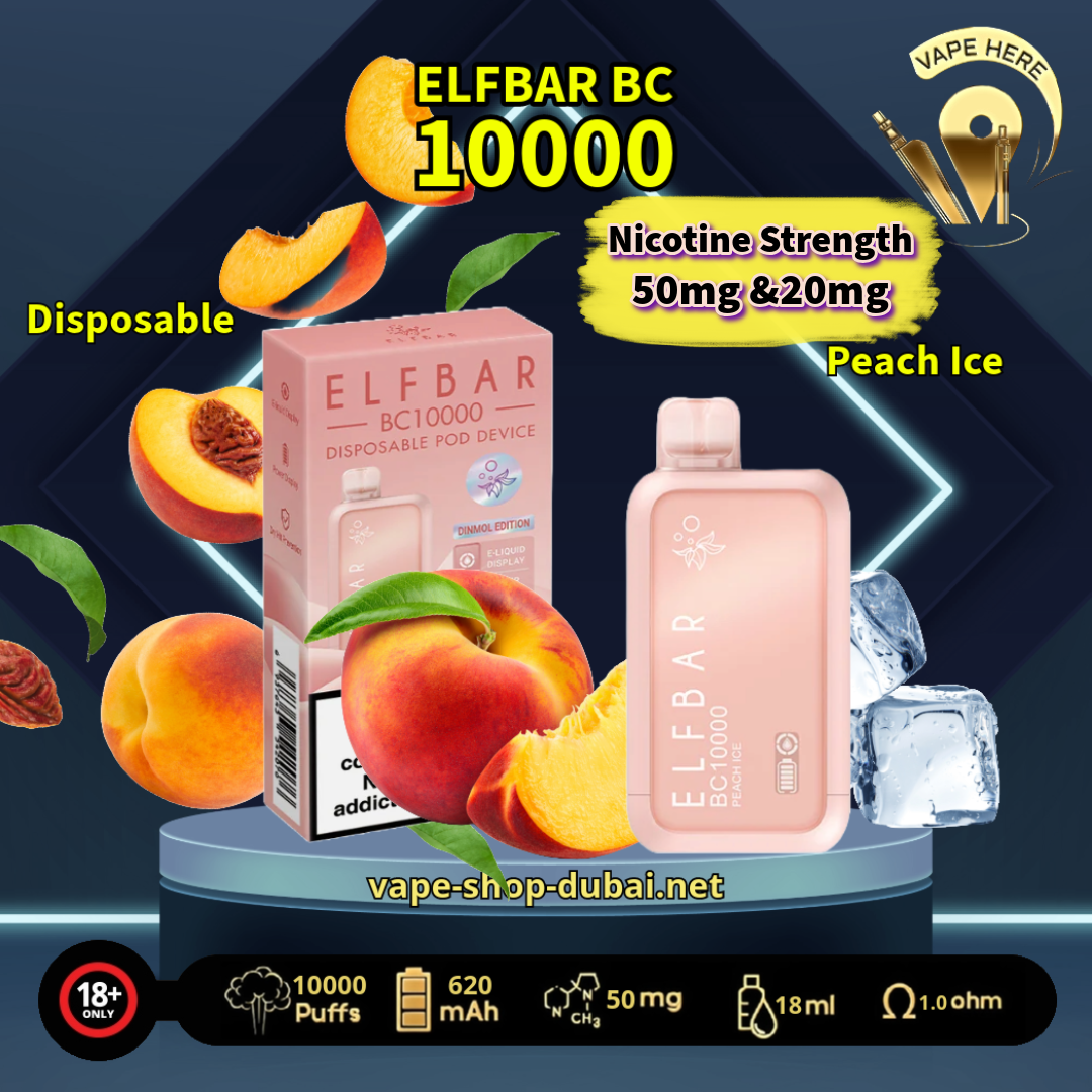 ELF BAR BC10000 PUFFS DISPOSABLE VAPE Peach Ice 50mg & 20mg UAE Sharjah