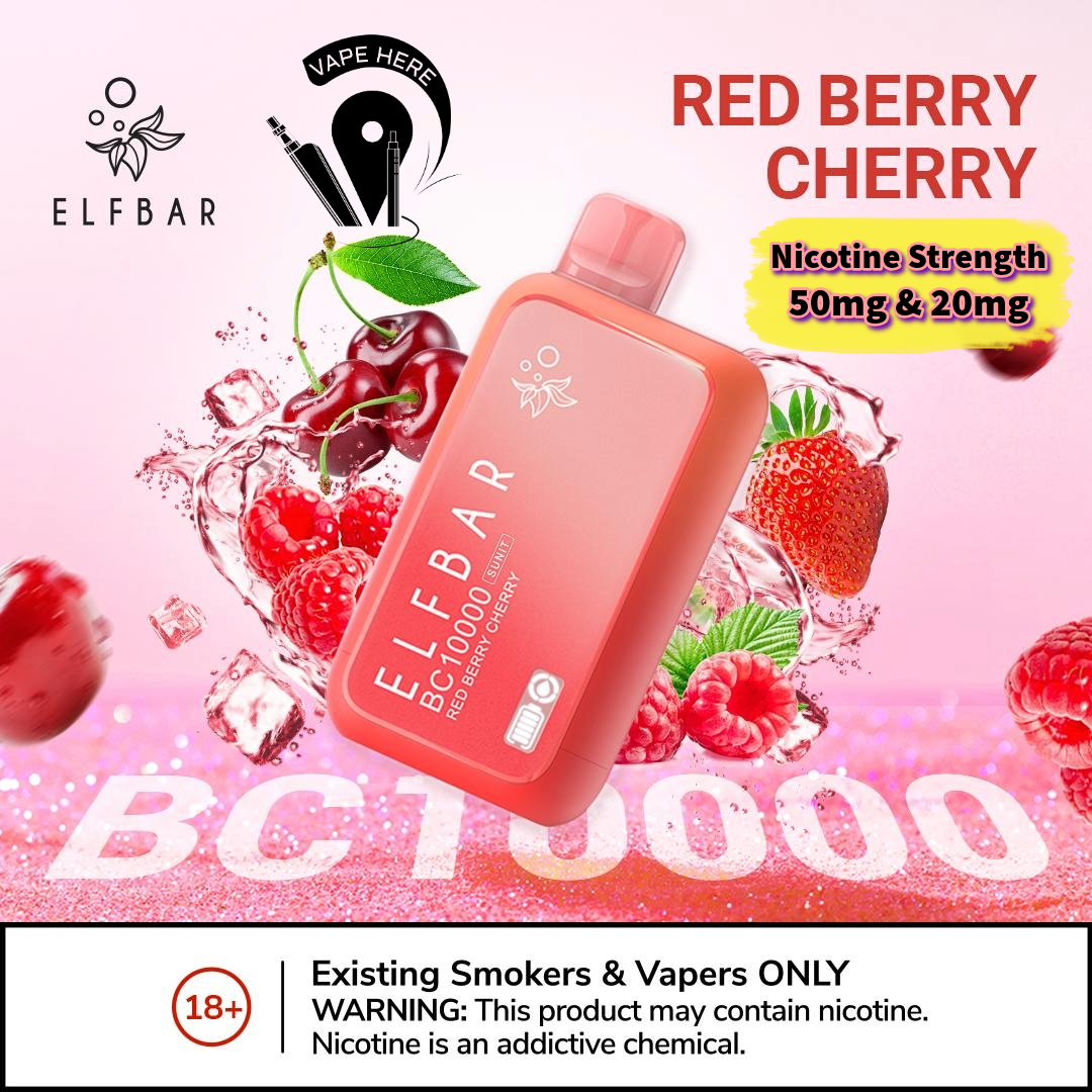 ELF BAR BC10000 PUFFS DISPOSABLE VAPE Red Berry Cherry 50mg & 20mg UAE Al Ain