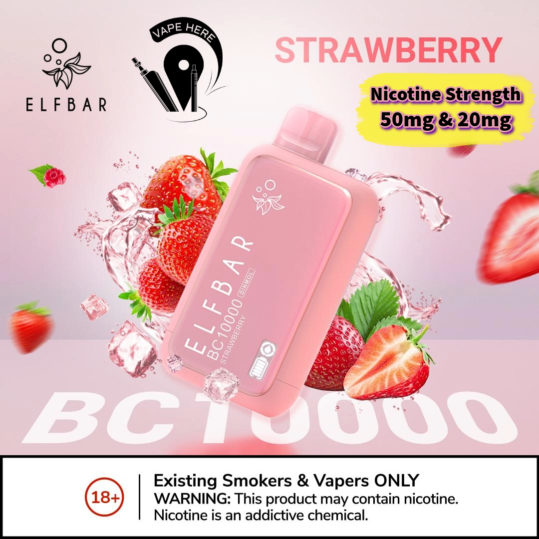 ELF BAR BC10000 PUFFS DISPOSABLE VAPE Strawberry 50mg & 20mg UAE Al Ain