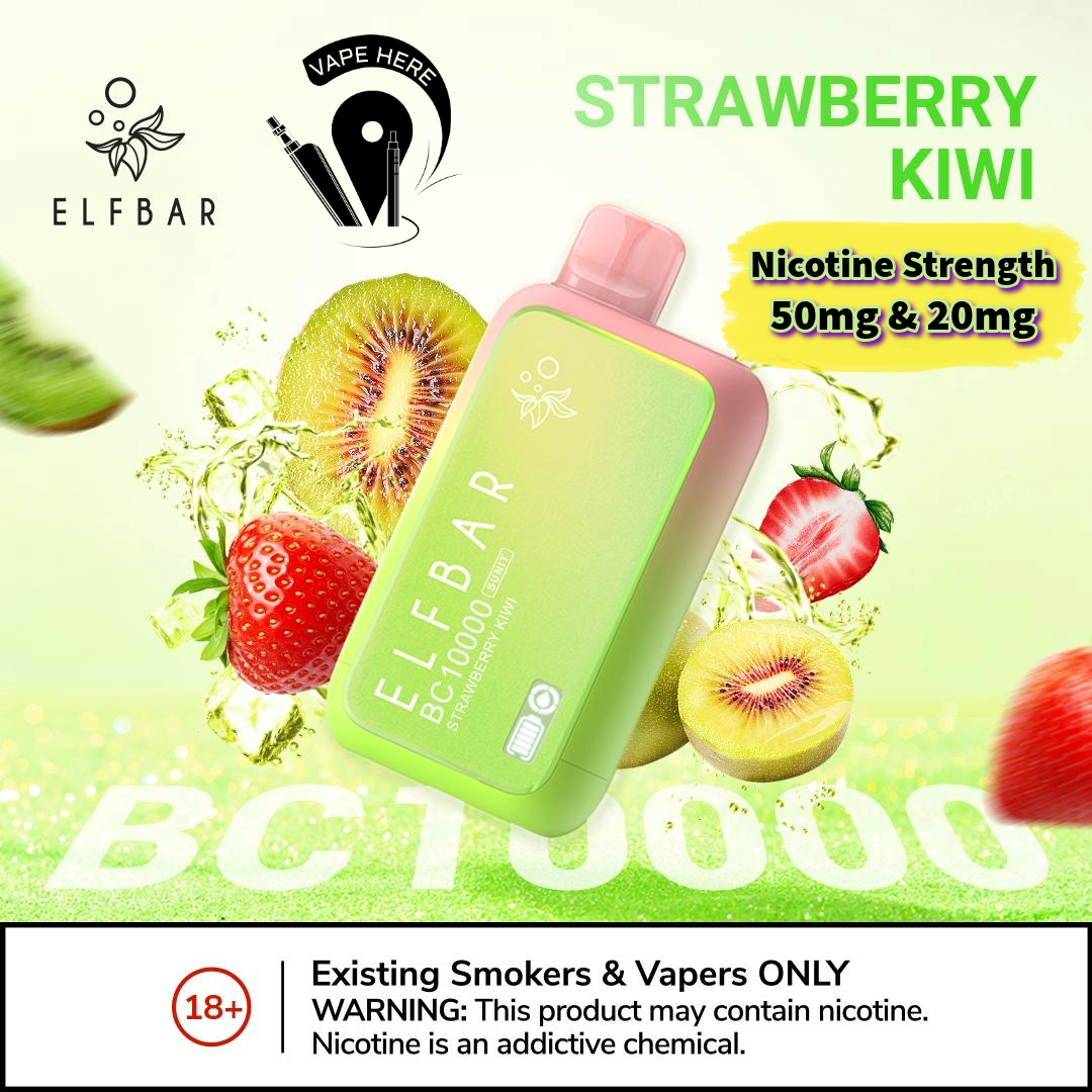 ELF BAR BC10000 PUFFS DISPOSABLE VAPE Strawberry Kiwi 50mg & 20mg UAE Abu Dhabi