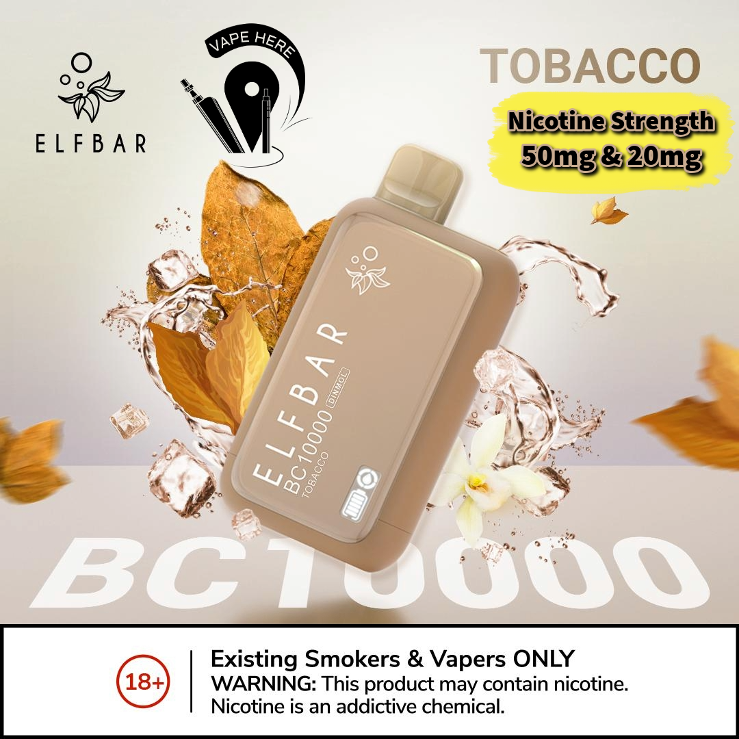 ELF BAR BC10000 PUFFS DISPOSABLE VAPE Tobacco 50mg & 20mg UAE Umm Al Quwain