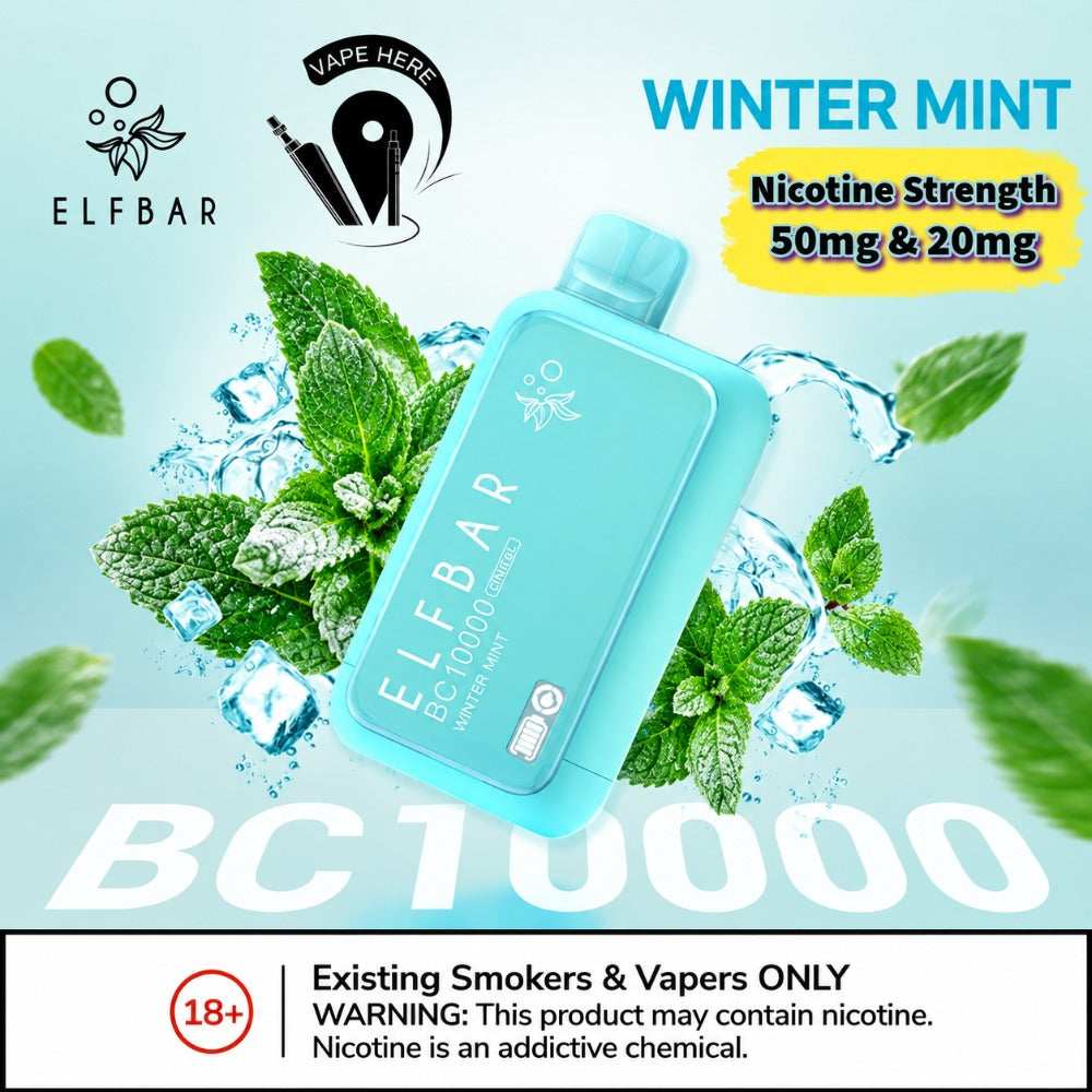 ELF BAR BC10000 PUFFS DISPOSABLE VAPE Winter Mint 50mg & 20mg UAE Sharjah