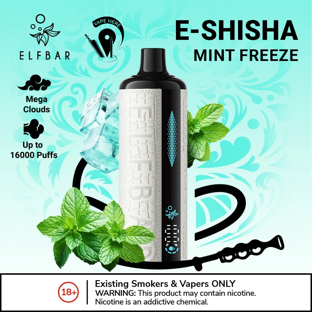 ELFBAR E-Shisha 16000 PUFFS DISPOSABLE VAPE Ultimate DTL Experience Mint Freeze UAE Dubai