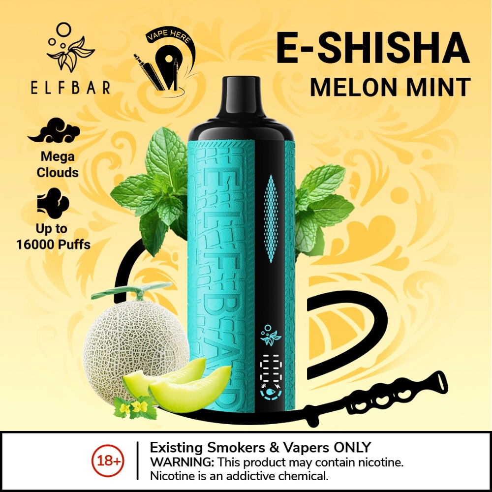 ELFBAR E-Shisha 16000 PUFFS DISPOSABLE VAPE Ultimate DTL Experience Melon Mint UAE Al Ain