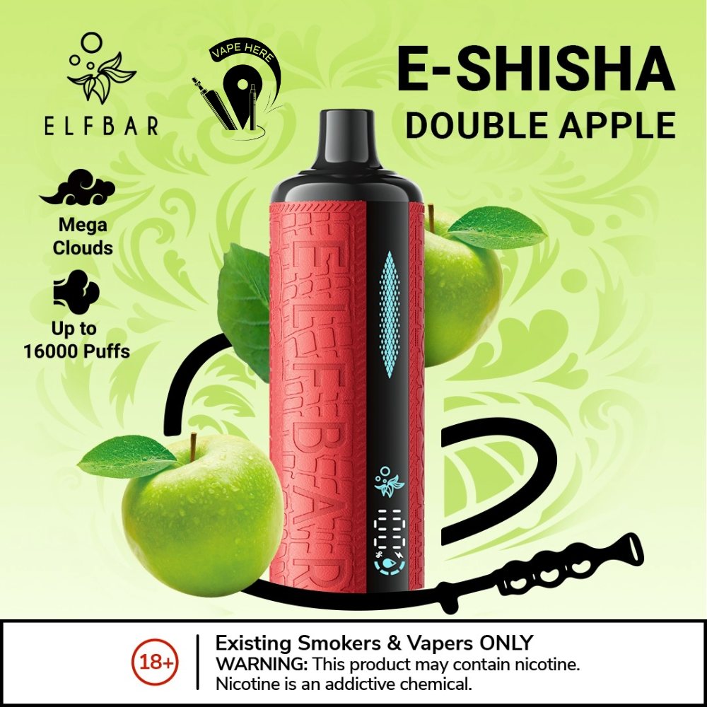 ELFBAR E-Shisha 16000 PUFFS DISPOSABLE VAPE Ultimate DTL Experience Double Apple UAE Sharjah