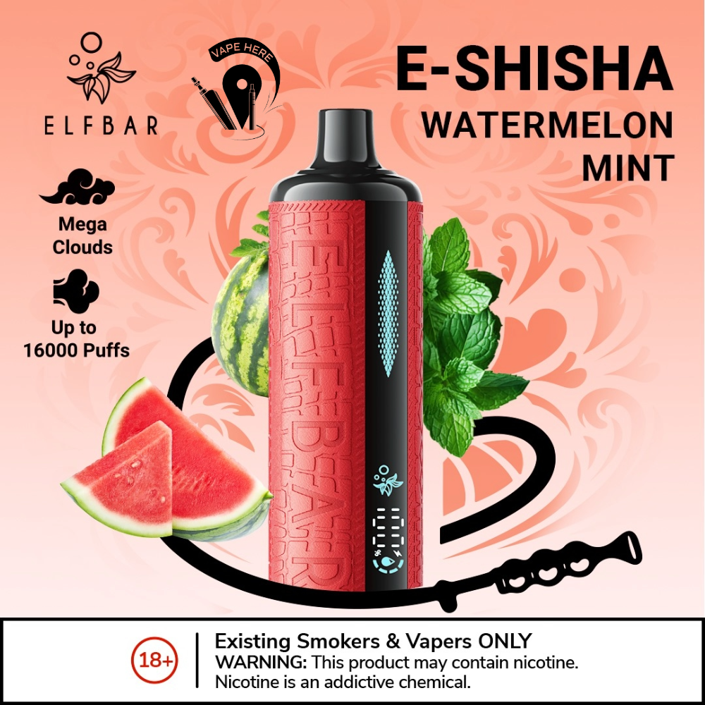 ELFBAR E-Shisha 16000 PUFFS DISPOSABLE VAPE Ultimate DTL Experience Watermelon Mint UAE Al Ain