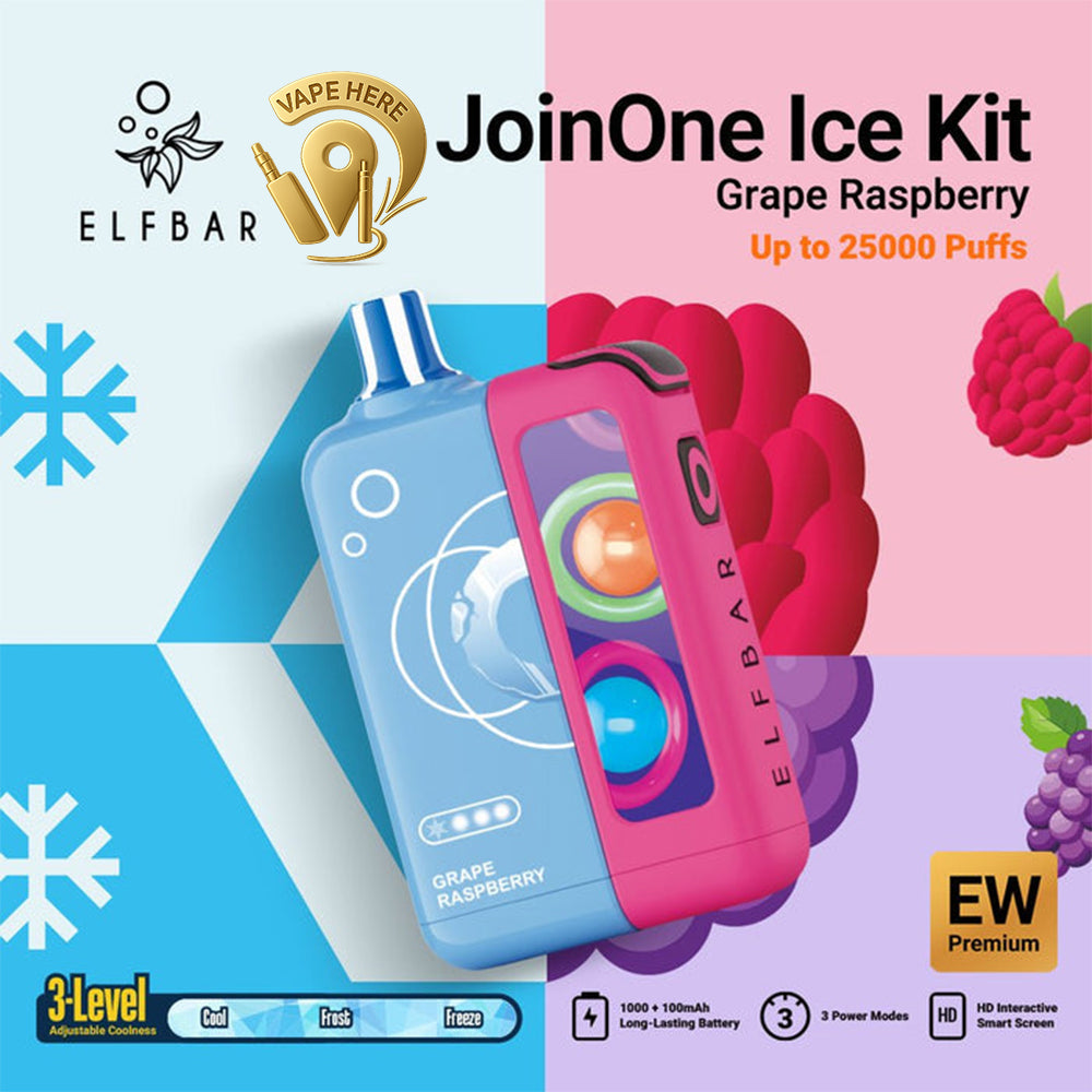 ELF BAR JOINONE ICE KIT 25K Puffs  Disposable Vape Grape Raspberry UAE Ras Al Khaimah 