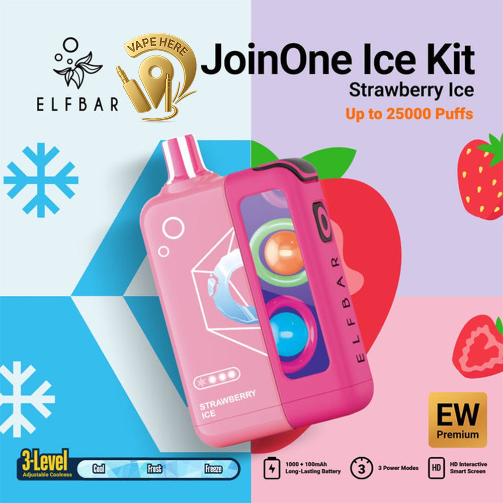 ELF BAR JOINONE ICE KIT 25K Puffs  Disposable Vape Strawberry Ice UAE Dubai 