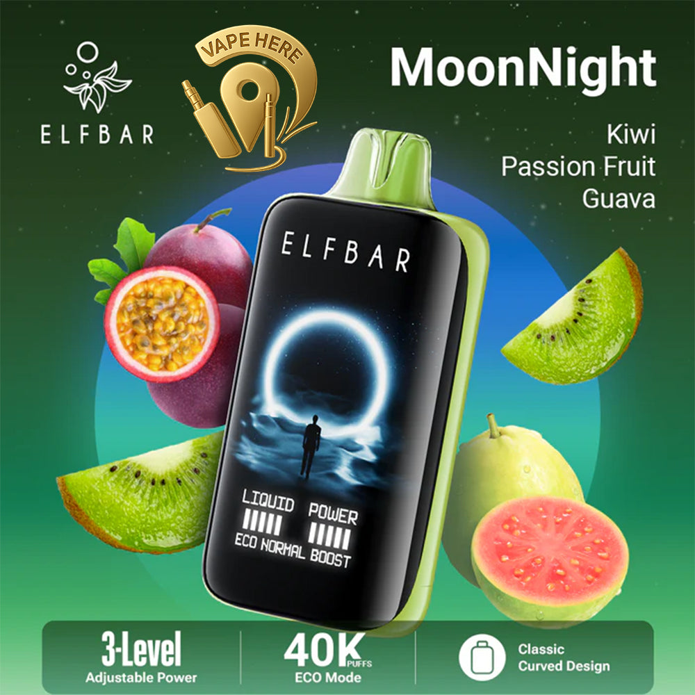 ELF BAR MOONNIGHT 40K PUFFS - DISPOSABLE VAPE Kiwi PAssion Fruit Guava UAE Abu Dhabi 