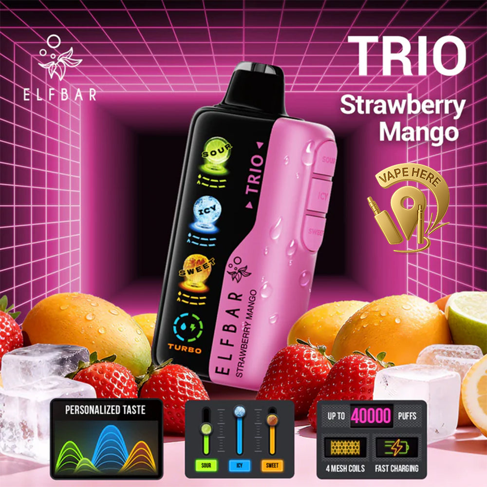 ELF BAR Trio 40K Puffs Disposable Vape Strawberry Mango UAE Dubai 